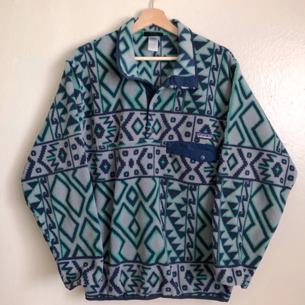 Patagonia Vintage Tribal Print Synchilla Pullover Fleece Blue/Green | Size: M
